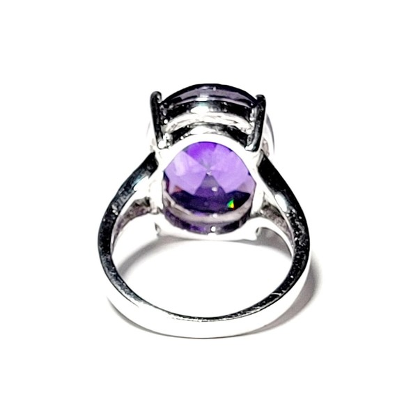 925K Sterling Silver Large Faceted Amethyst Prong Set Ring Womens Sz 6.75 NWOT - Picture 4 of 16